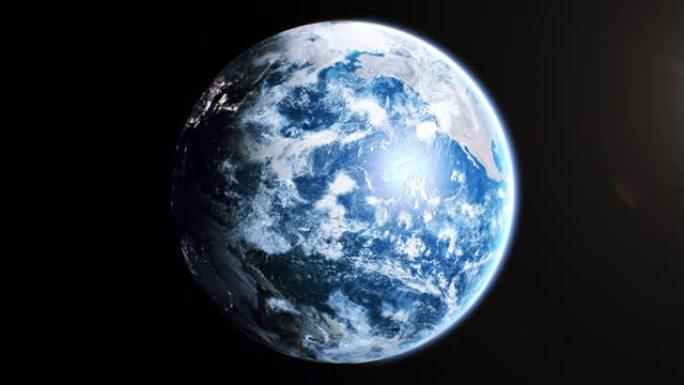 美丽的地球在太空中无缝旋转。在这个星球上的白天，阳光中的世界循环3d动画。轨道卫星的逼真视图。商业和