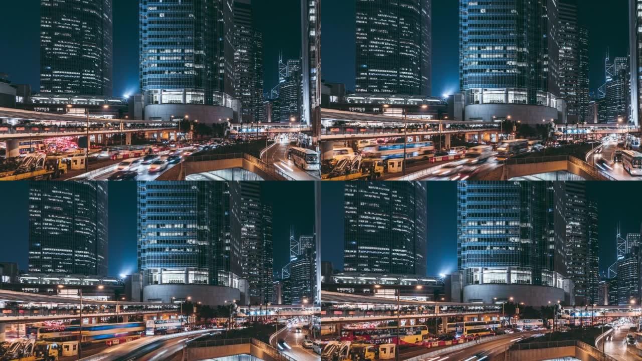 香港夜间的T/L城市交通