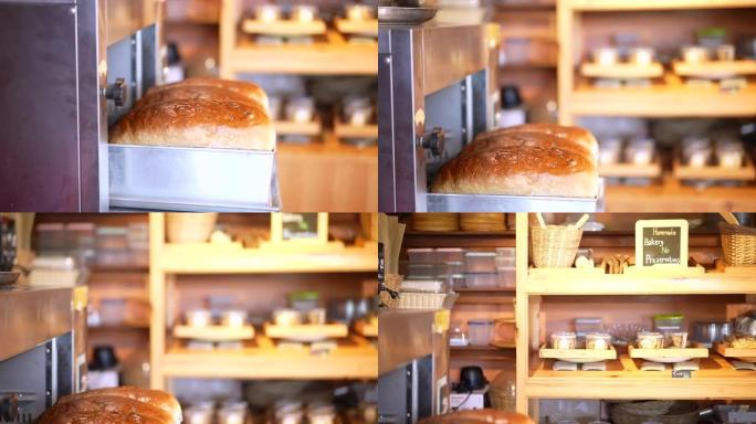 面包烤箱上的面包早餐美食