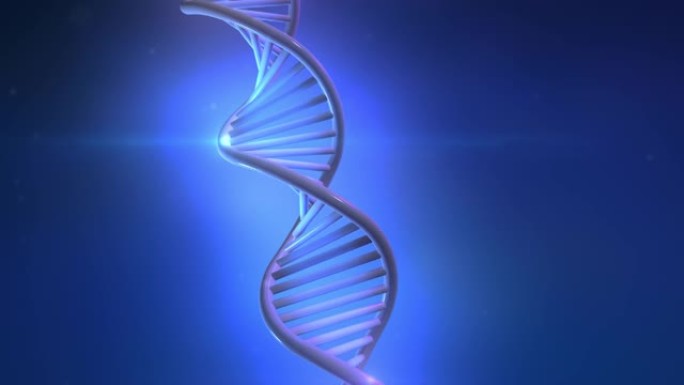 蓝色背景上的DNA链3D模型。