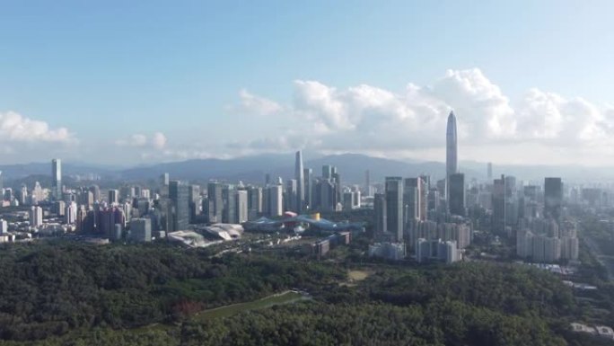 鸟瞰中国广东省深圳市福田区CBD城市中轴线