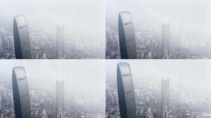 智慧城市云雾高楼航空拍摄