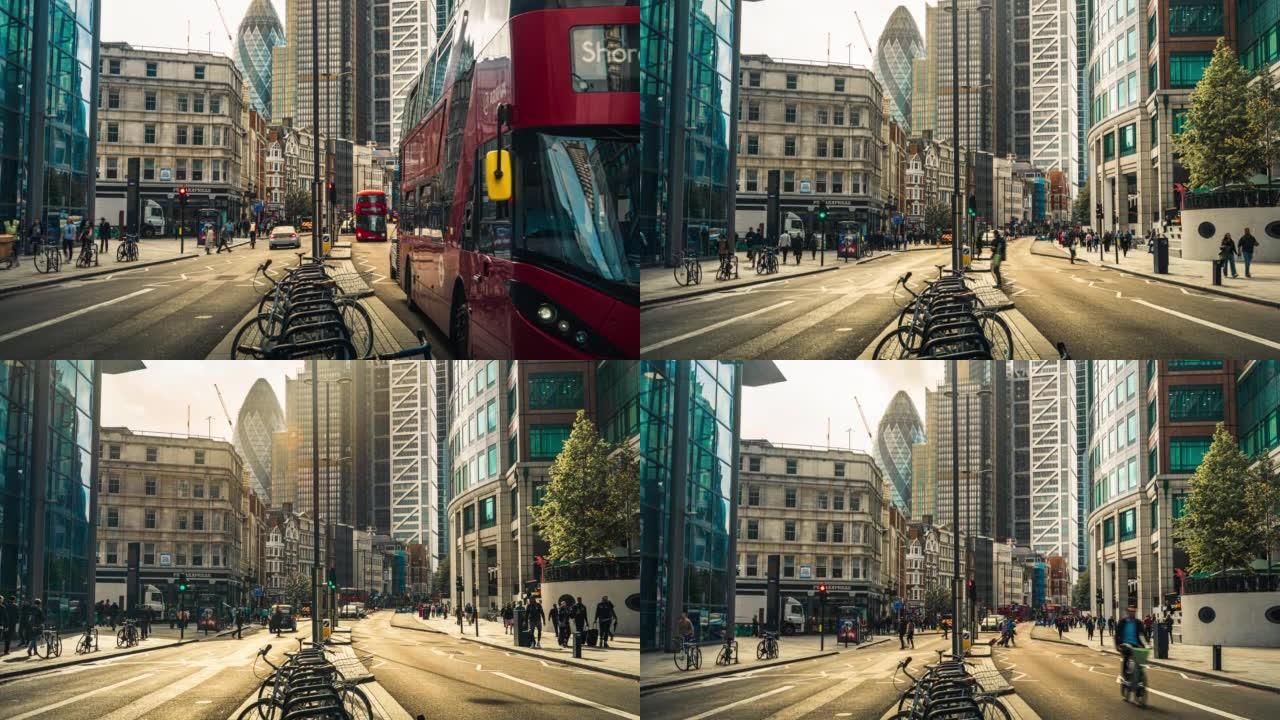 伦敦市区伦敦金融区，伦敦市区拥挤的通勤和公共汽车交通长期暴露