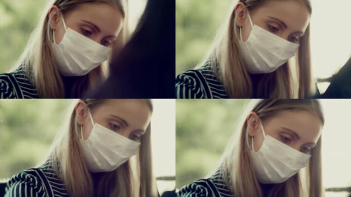 冠状病毒: 使用防护口罩的女商人