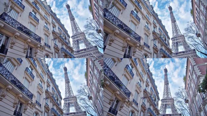 巴黎国家地标埃菲尔铁塔。宏伟的建筑。云。