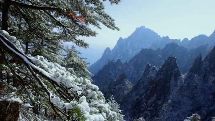 中国黄山冬季景观黄山风光黄山风景冬天黄山