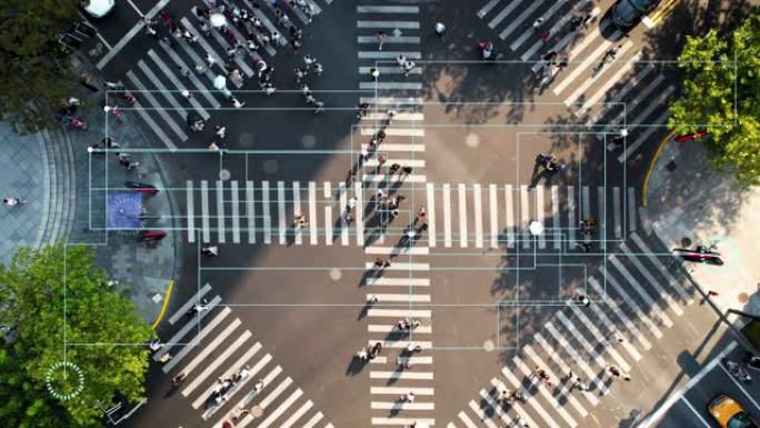 大城市的人行横道宣传片无人机鸟瞰繁华路口
