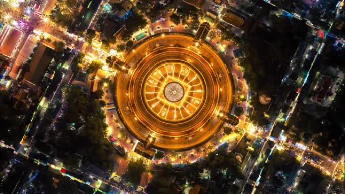 空中俯瞰城市中的古庙夜节