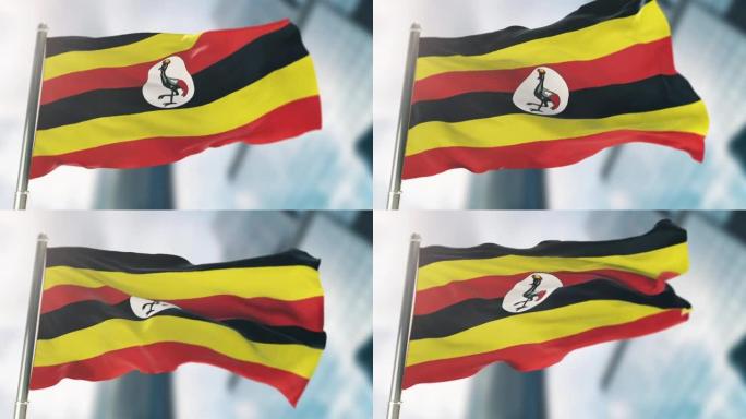乌干达国旗。慢动作
