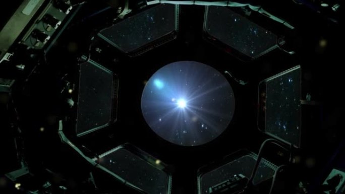 从太空飞船的窗户看宇宙中的一颗旋转的恒星。4k分辨率。