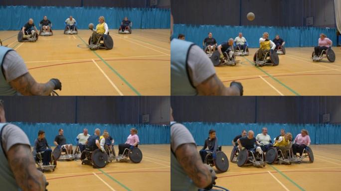 将球传给队友橄榄球运动比赛运动轮椅