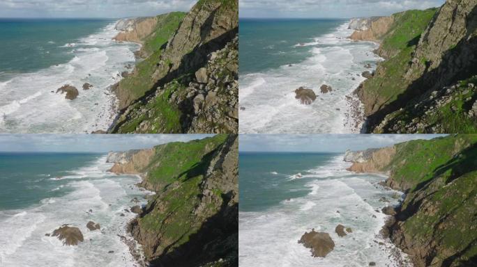 葡萄牙，Cabo da Roca的大西洋海岸无人机视图。夏日