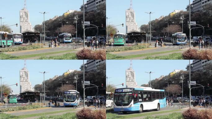 公共工程部大楼与公共工程部大楼在Avenida 9 de Julio上的公共汽车上，面对着阿根廷布宜