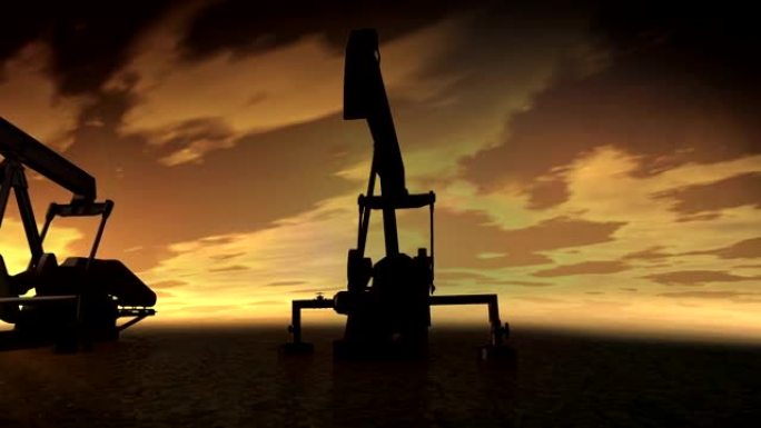 石油工业泵。石油驴在日落时生产石油