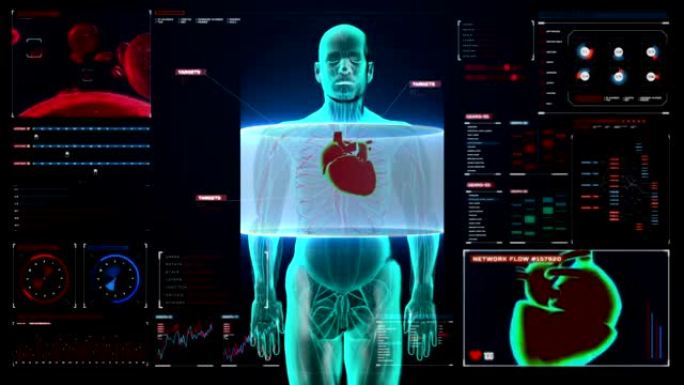 前身扫描心脏。数字显示中的人体心血管系统。