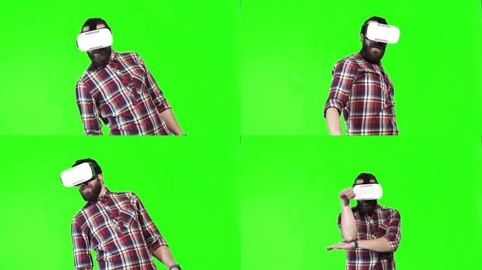 大胡子男人在VR中播放或观看视频