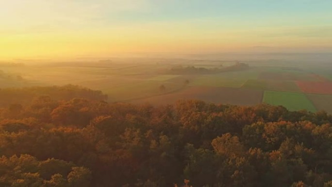 WS鸟瞰图宁静，田园诗般的乡村秋季景观，斯洛文尼亚