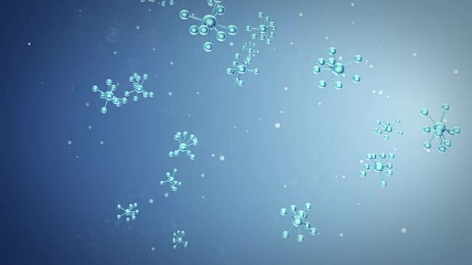 模型分子从玻璃和水晶中坠落的动画。无缝循环动画。