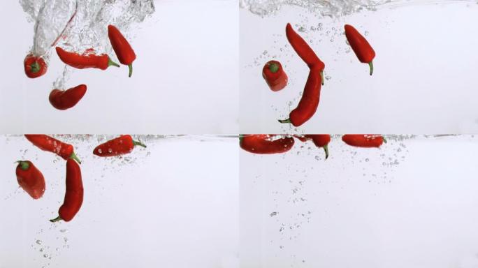 超级慢动作飞溅的红辣椒