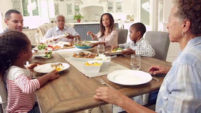 在R3D上拍摄的家庭大家庭在家里吃饭
