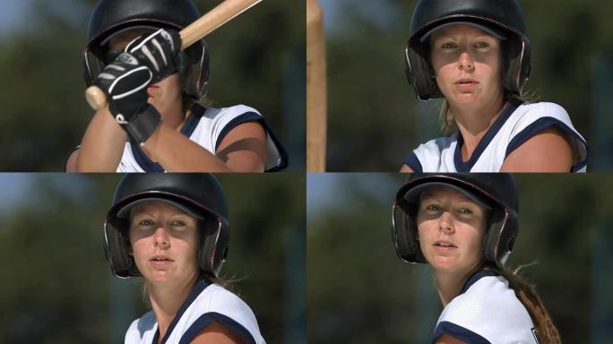 高清超慢动作: 女子垒球击球手击球
