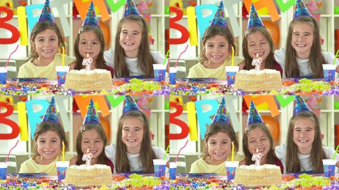 高清: 小女孩与生日蛋糕合影