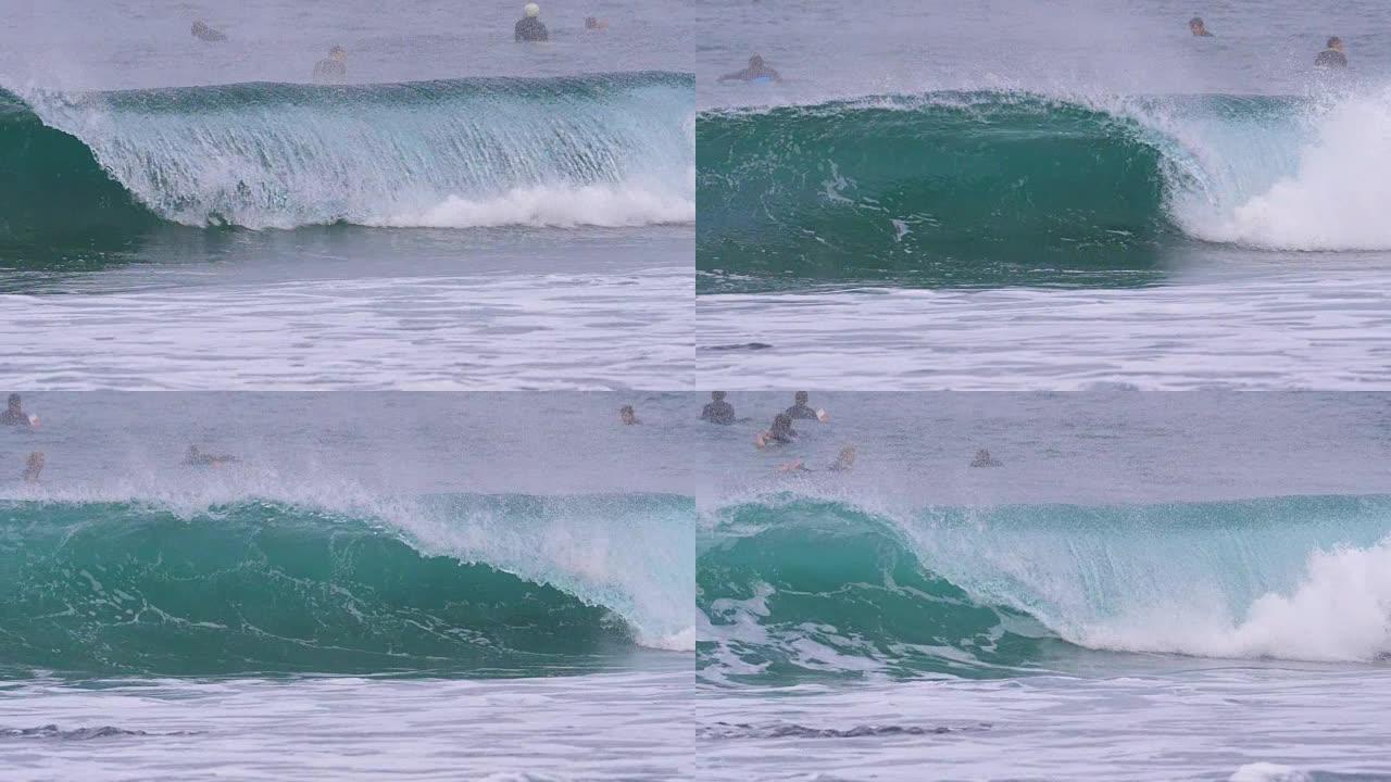 慢动作: 大型中空海浪向富埃特文图拉海岸滚动