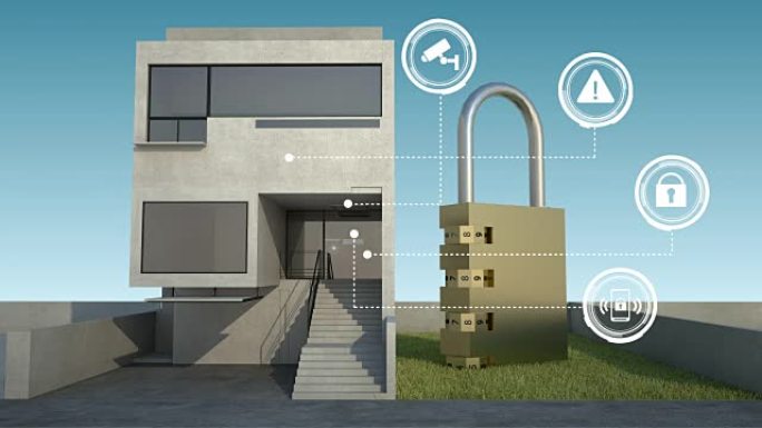 智能家居、智能家电、物联网上的物联网安全信息图形图标。4K。