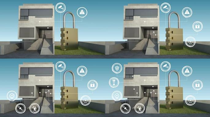 智能家居、智能家电、物联网上的物联网安全信息图形图标。4K。