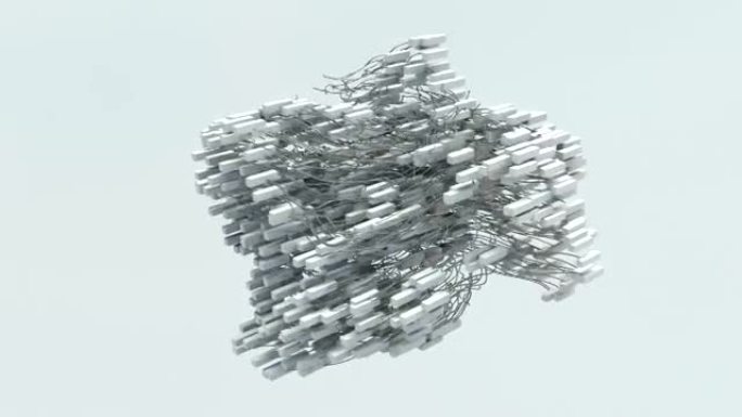 脉冲立方体和金属丝网。高度逼真的4k动画。