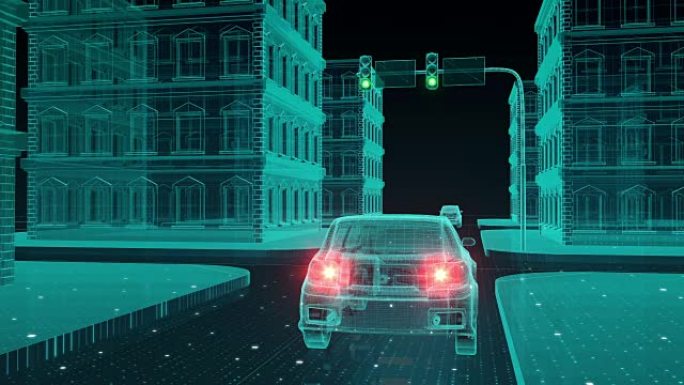 自动驾驶汽车连接交通信息控制系统，物联网概念。