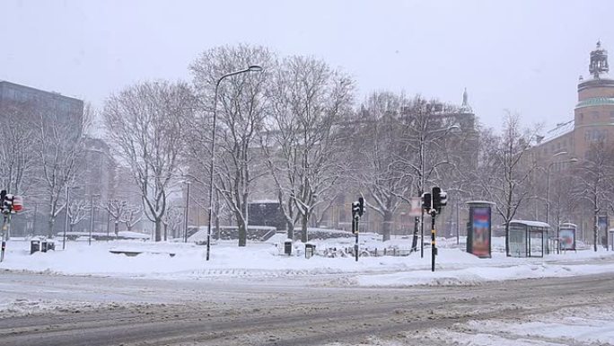 斯德哥尔摩冬季大雪城市景观瑞典