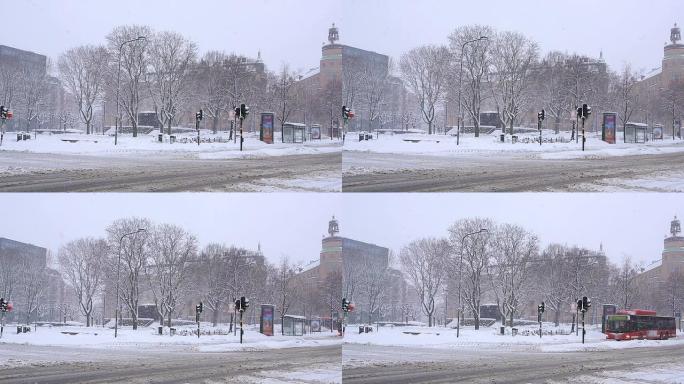 斯德哥尔摩冬季大雪城市景观瑞典