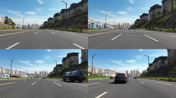 城市汽车行驶在马路上 开车视角 第一视角