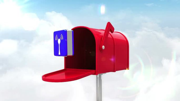 蓝天背景上邮箱中的Wifi图标