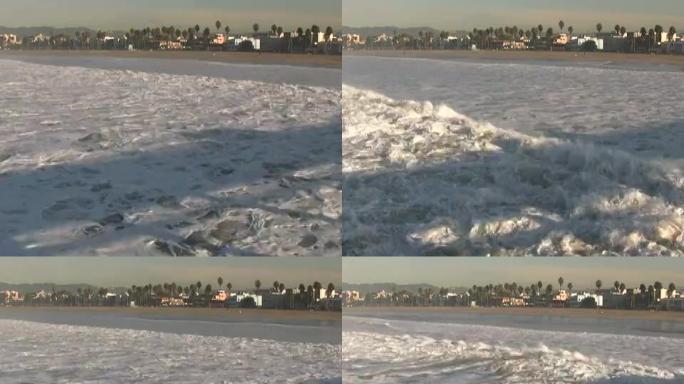 洛杉矶：威尼斯海滩的冬季海浪-时间流逝-