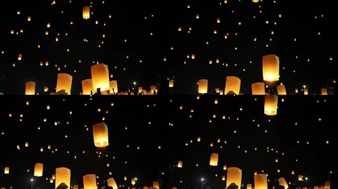 清迈,泰国。宜鹏节，水灯节用一千多只浮灯笼庆祝