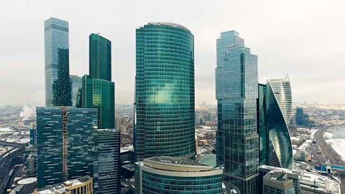 莫斯科国际商务中心摩天大楼的航拍。