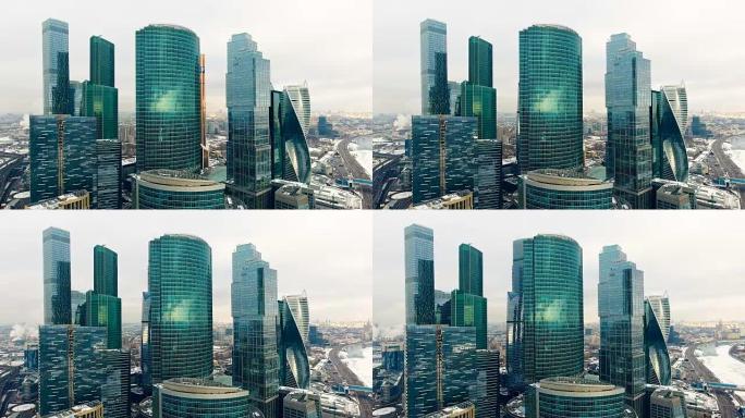 莫斯科国际商务中心摩天大楼的航拍。