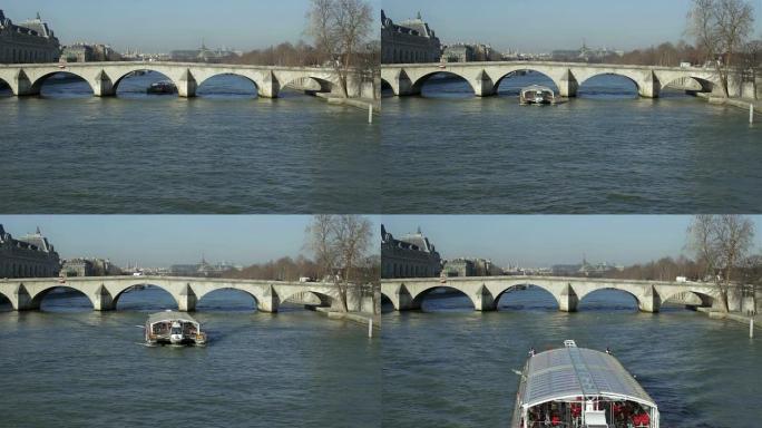 皇家桥桥，延时游船驶过地标建筑欧洲风情