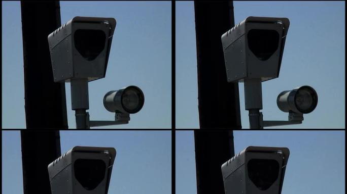 红灯交通监控摄像头反射的汽车