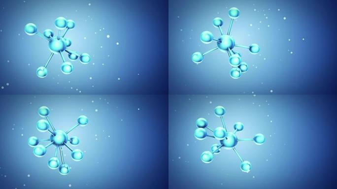 来自水晶玻璃的原子分子模型的动画旋转。无缝循环动画。
