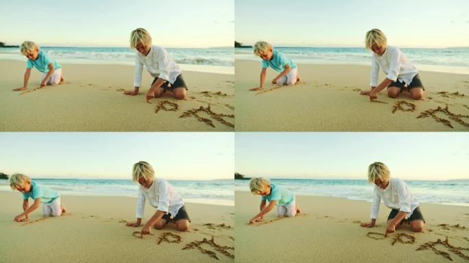 在沙滩上玩耍的小男孩