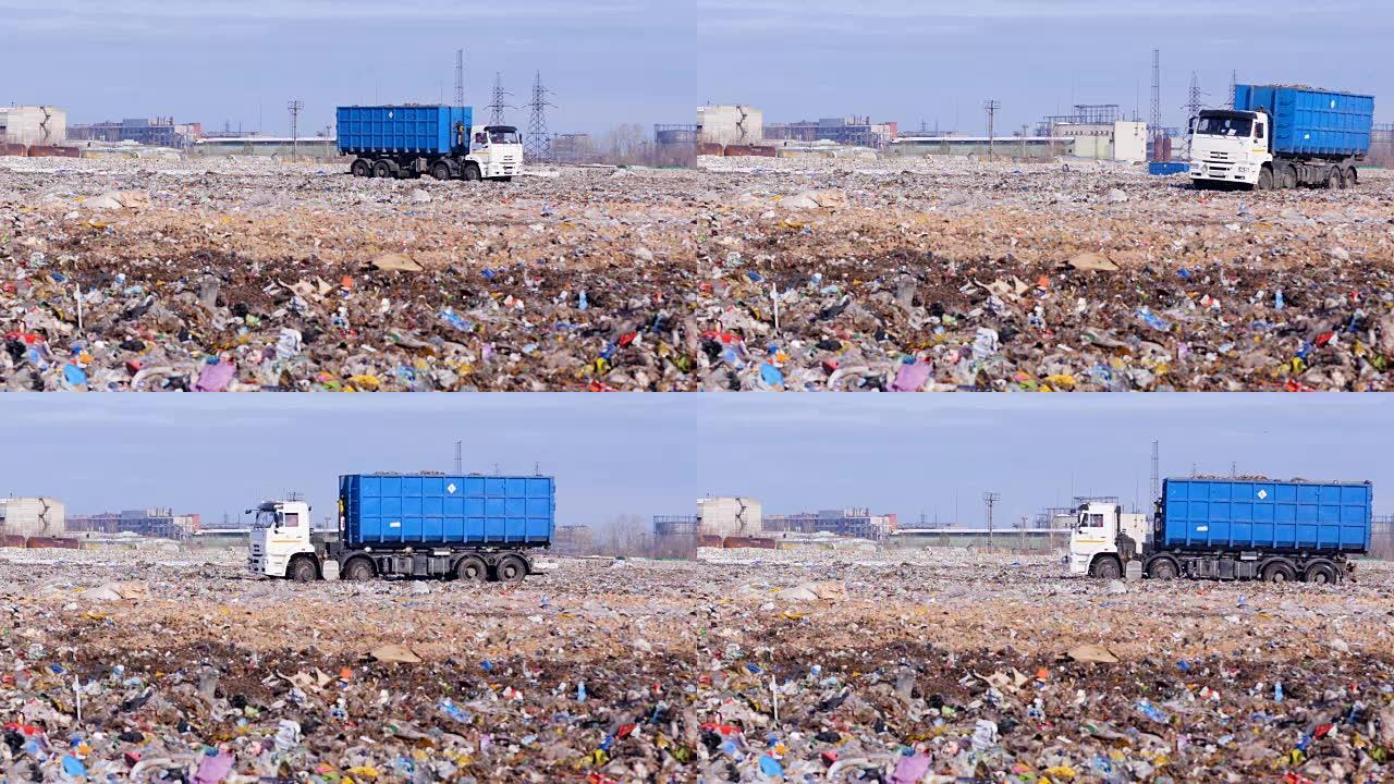 垃圾场的垃圾收集车。4K。