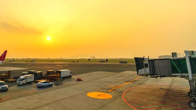 韩国釜山金海机场的延时日落