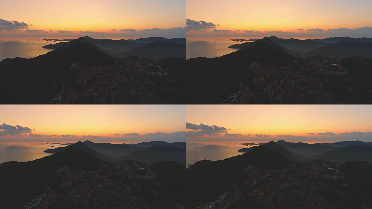 无人机的观点是黄昏时克罗地亚拉斯托沃宁静的岛屿