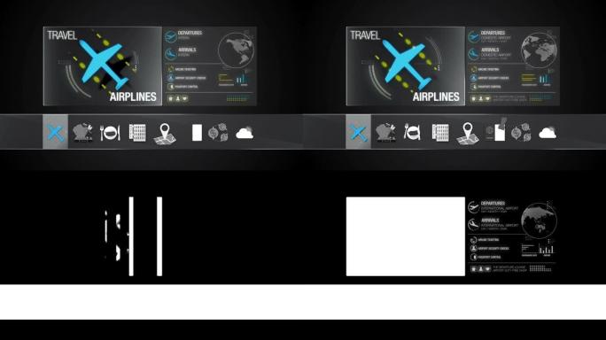 旅行内容的航空公司图标。数字显示应用程序。