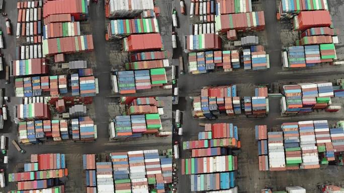 港口码头的成排运输集装箱