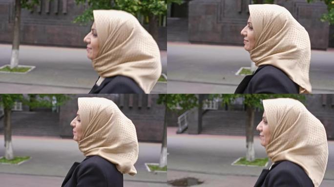 中东女士走在街上