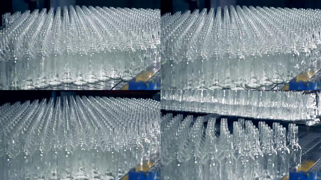 一堆玻璃瓶正在快速生长，然后被抬起并取出